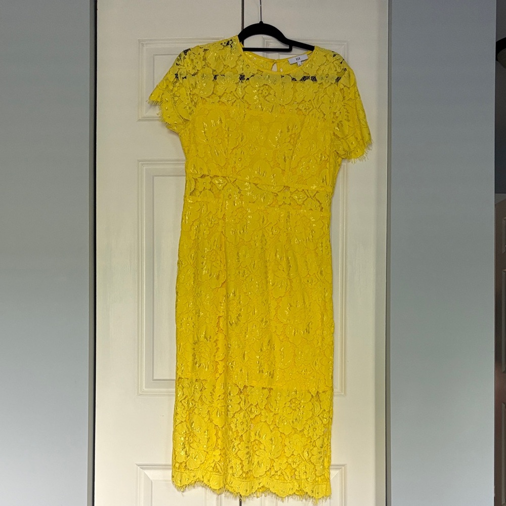NSR Yellow Lace Midi Dress